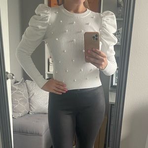 Puff Sleeve Sweater with Pearl embellishments